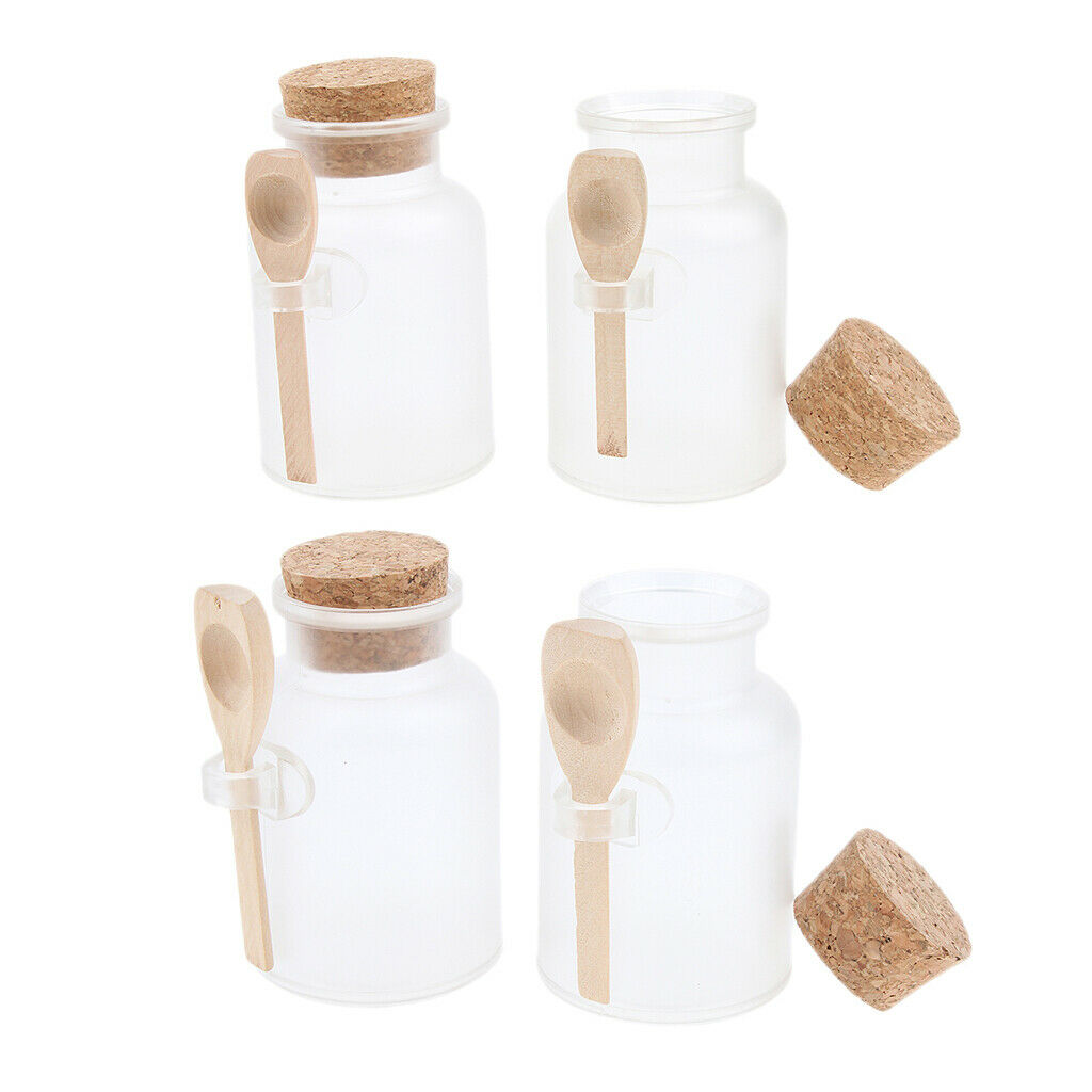 4pcs (100g+200g) Clear Bottle with Corks Empty Bath Salt Vials Jar Container