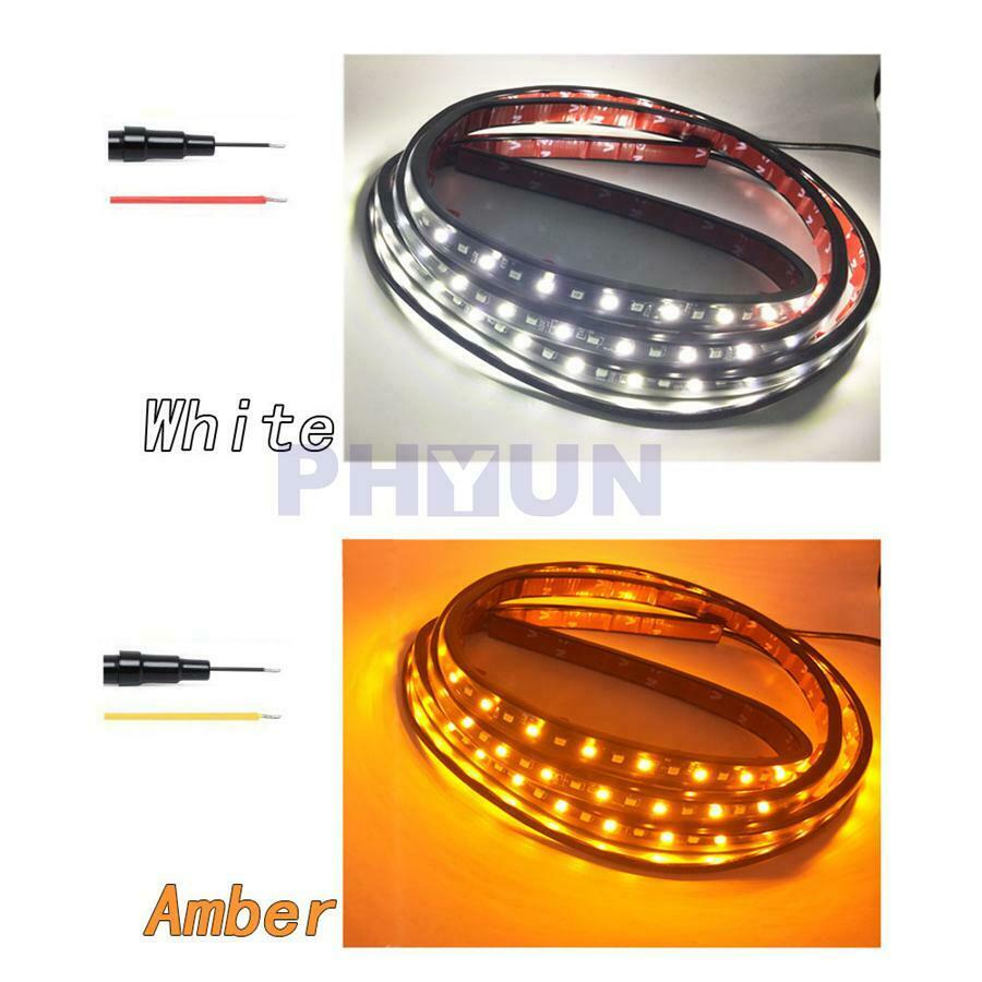2pcs 48" Car Running Board Side Step LED Light White/Amber Turn Signal DRL Strip