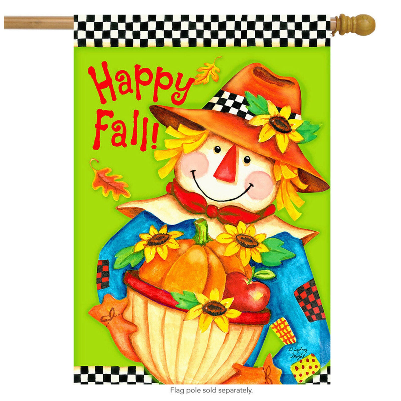 Checkered Scarecrow Fall House Flag Primitive Autumn 28" x 40" Briarwood Lane
