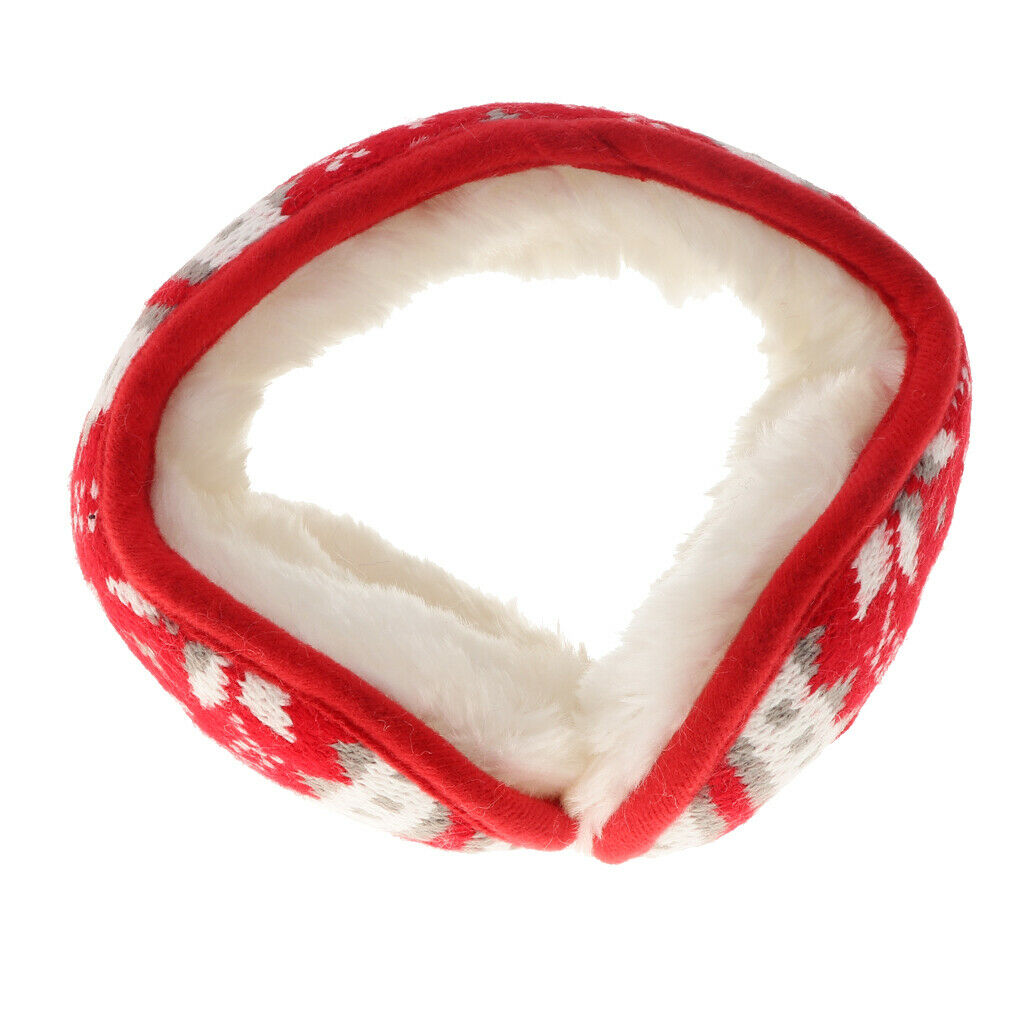Knitted Foldable EarMuffs Fleece Lined Warm Winter Outdoor Ear Warmers Red