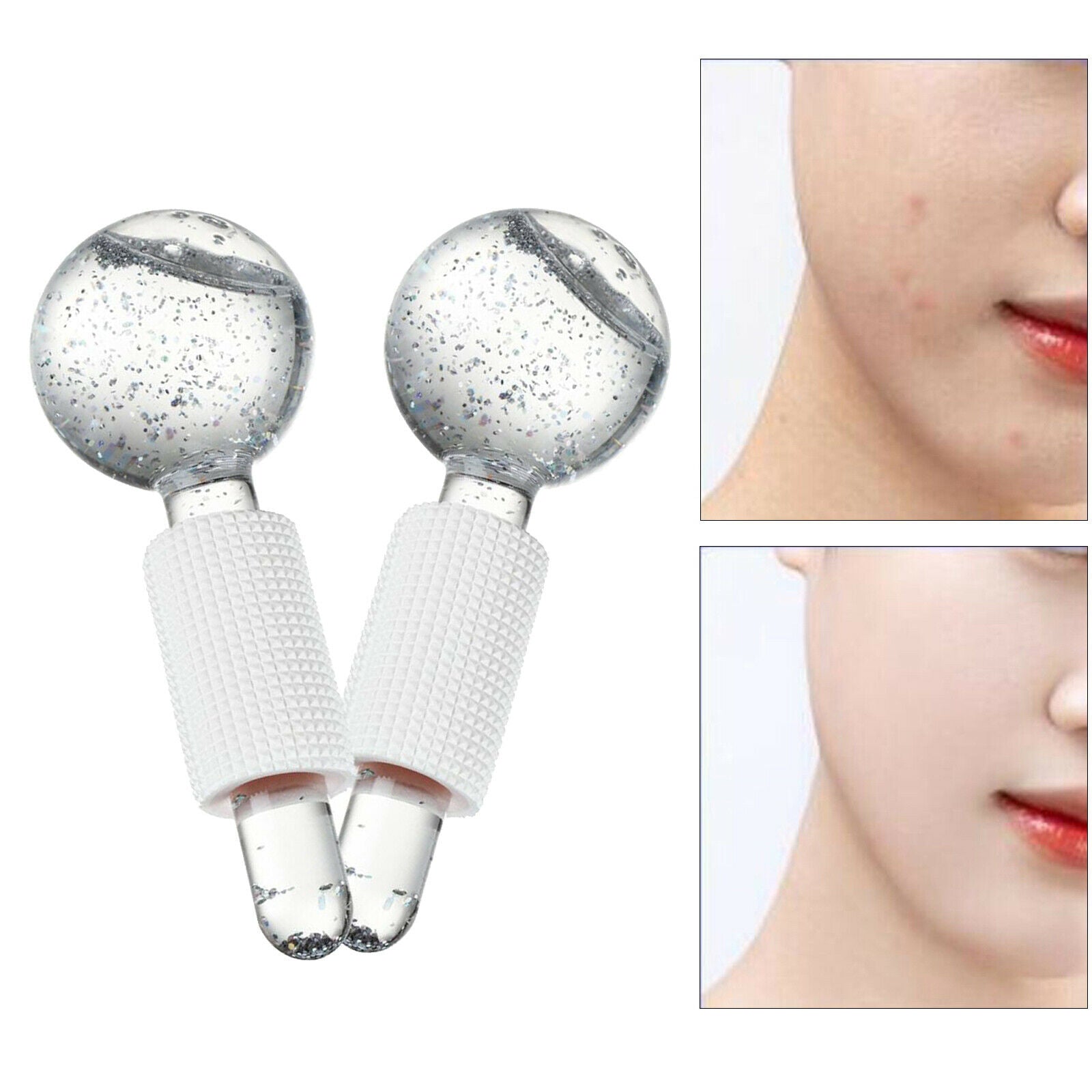 Facial Cooling Ice Globes Crystal Ball for Facial Neck Care - Pink White