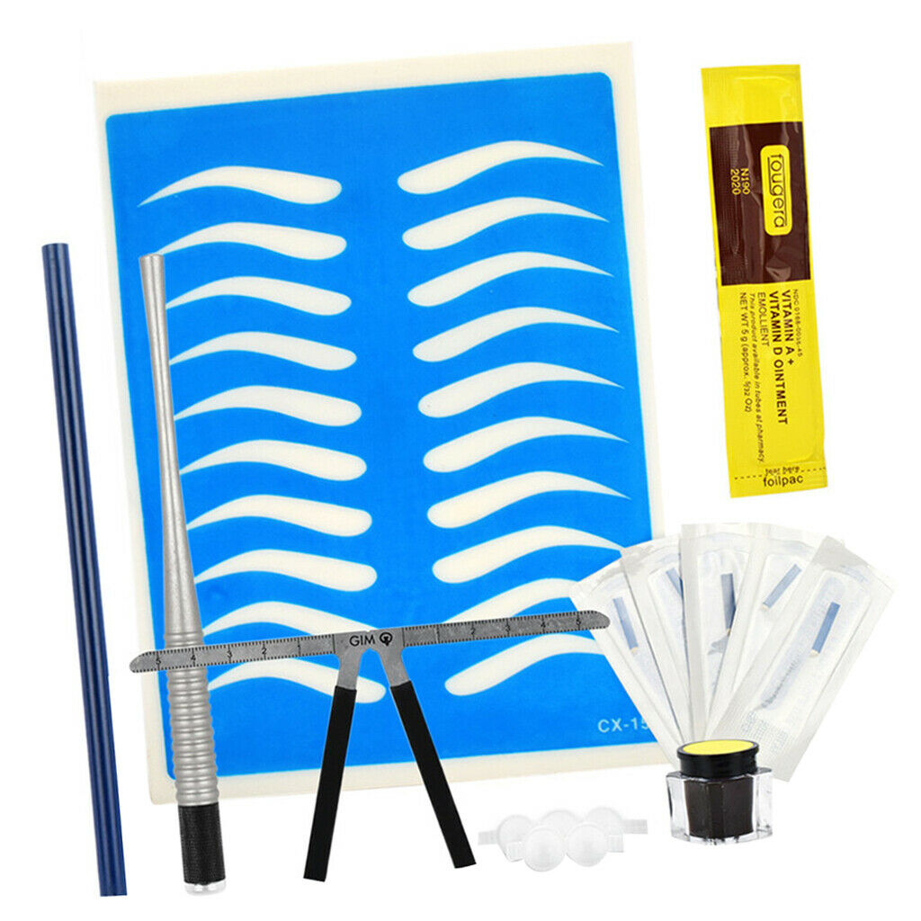 Permanent Makeup Kit Ruler Tattoo Pen Needle Practice Skin Ink Glue Ring Set