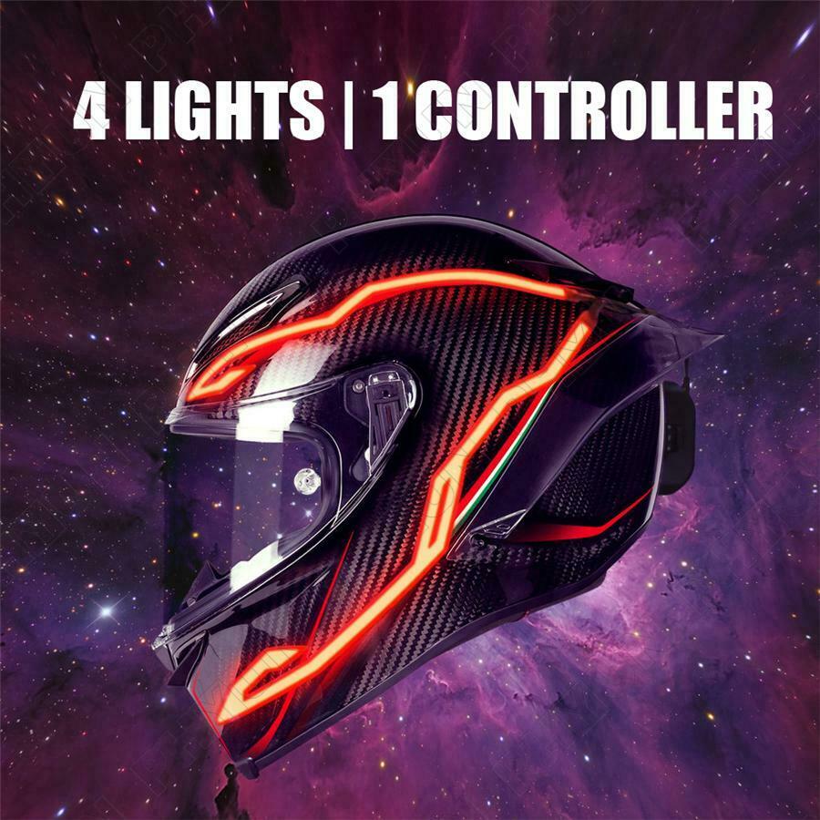 4-in-1 Motorcycle Helmet Red Flashing Light Stripe Bar Riding LED Lamp Universal