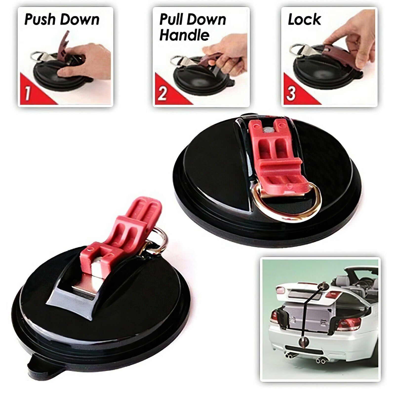 3X Suction Cup Anchor Tie Down Car Side Awning Durable With Securing S Hook