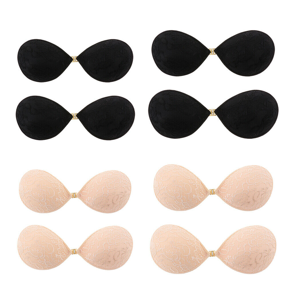 Selfadhesive Strapless Reusable Invisible Silicone Pushup Bras Black S