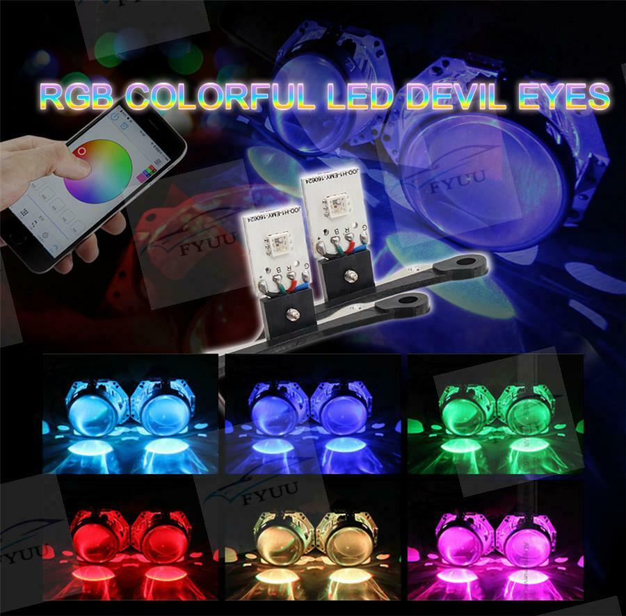 2Pcs/Lot RGB Blueteeth APP Demon Eye Car Headlight Bulb Kit LED Background Lamp