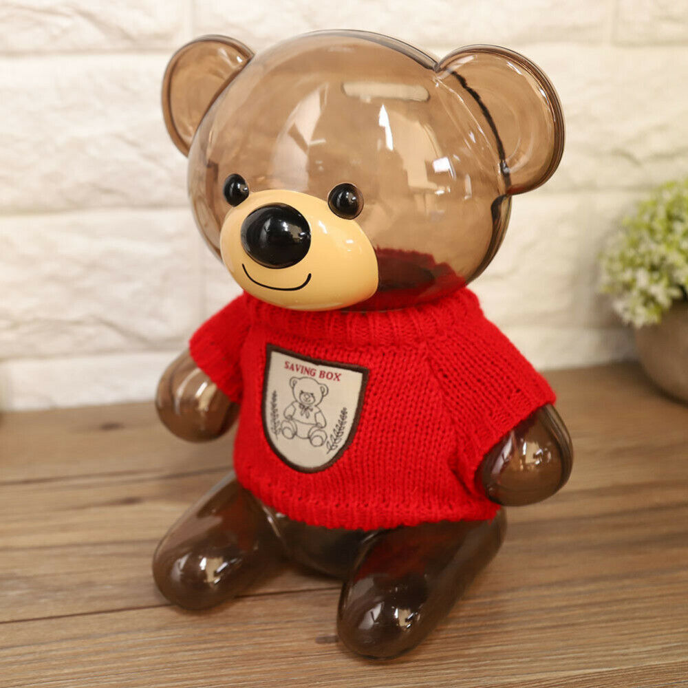 Piggy Bank Bear Shape Transparent Money Boxes Kid Gift Lovely Furniture Ornament