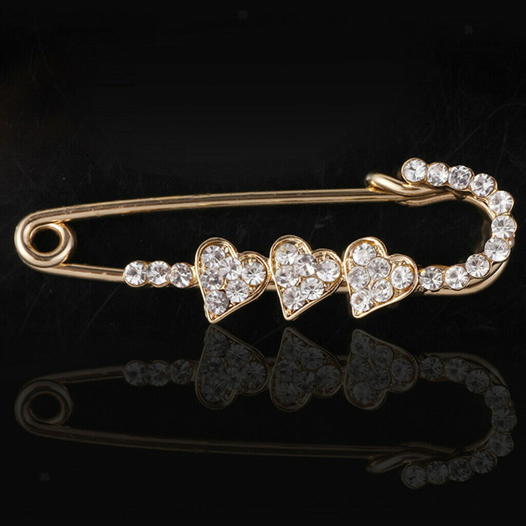 Crystal Heart Safety Pin Brooches Suit Sweater Scarves Scarf Brooch Charm
