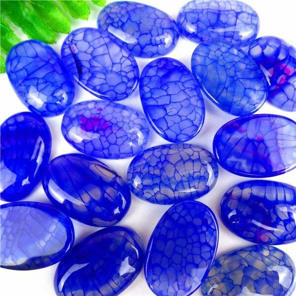 30Pcs Wholesale Nice Blue Dragon Veins Agate Oval Cab Cabochon 30x20x6mm HH6046