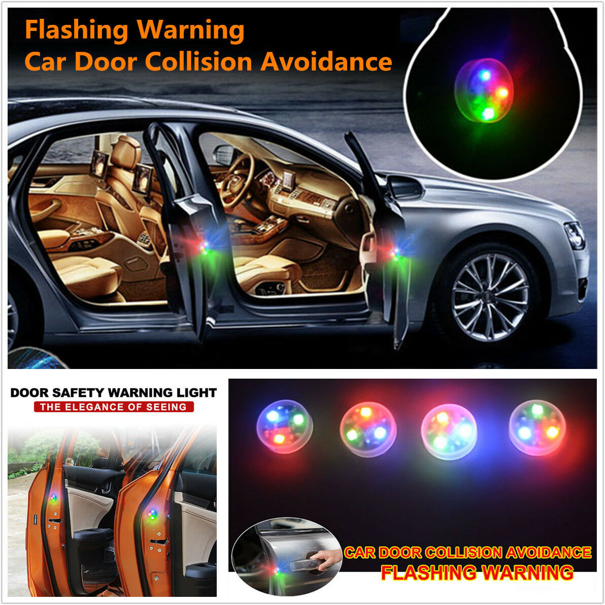 2x Colorful Car LED Door Opened Flash Warning Signal Lights Indicator Crash Lamp