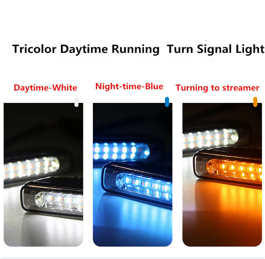 Pair Tricolor LED Daytime Running Turn Signal Light Car SUV DRL Fog Driving Lamp