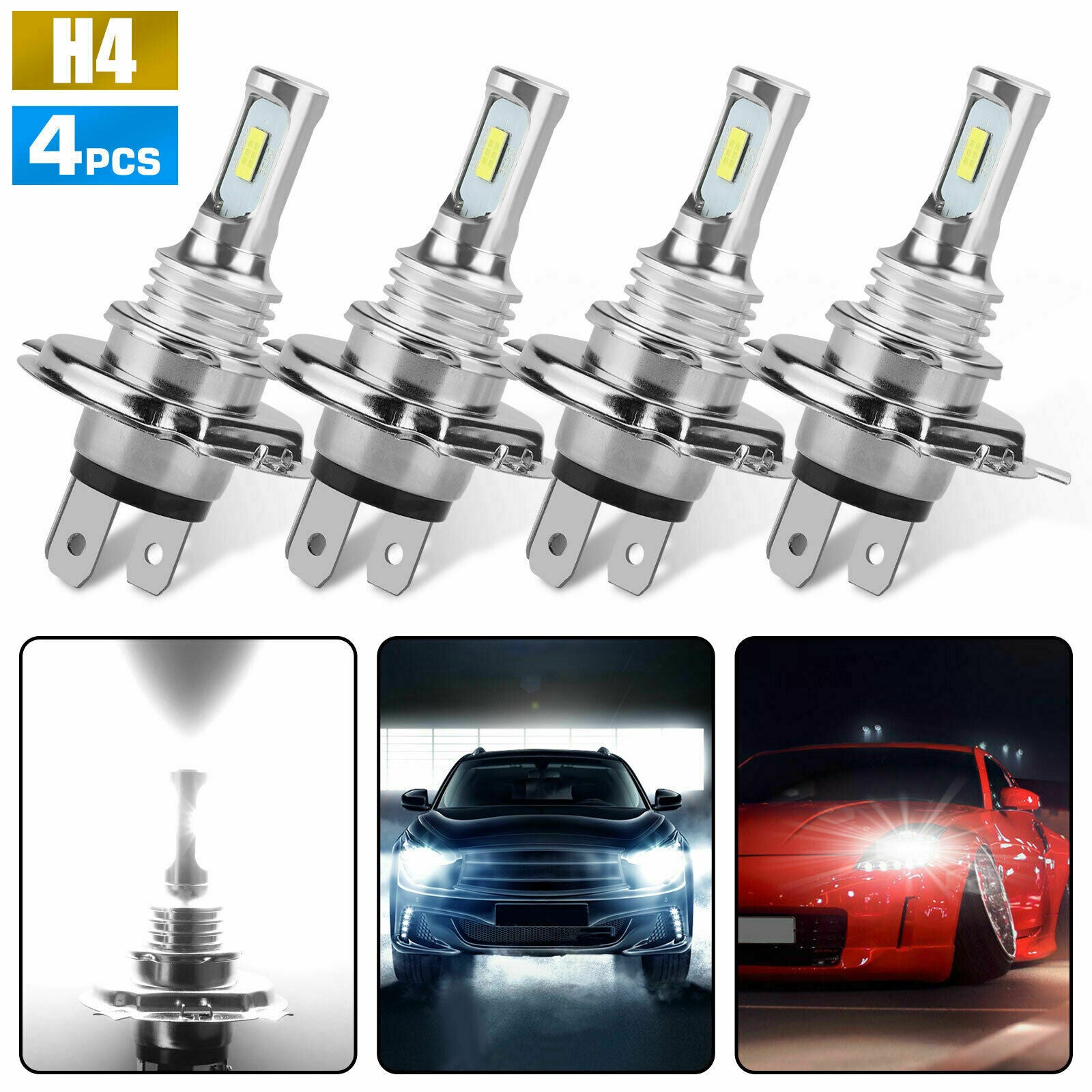 4X 9003 H4 LED Headlight Bulb Kit High Low Beam Super Bright 80W 6000K