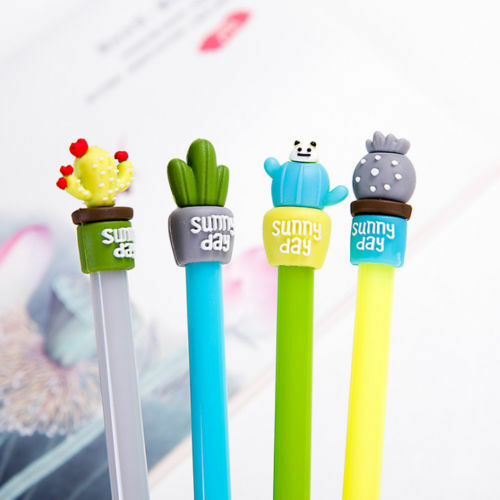 Randomly 2pcs 0.5mm Potted Plant Cactus Black Gel Ink Needlepoint Pen Stationery