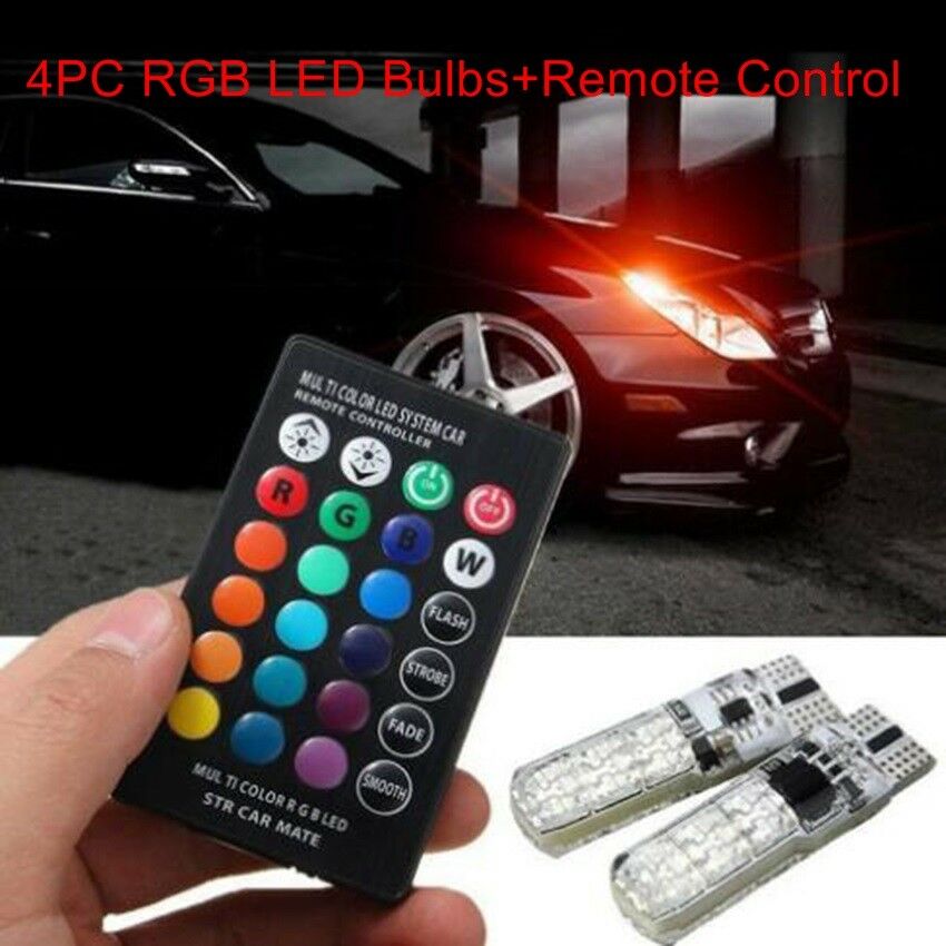 T10 6 SMD 5050 RGB LED Car Wedge Side Light Strobe Lamp Bulb & Remote Control