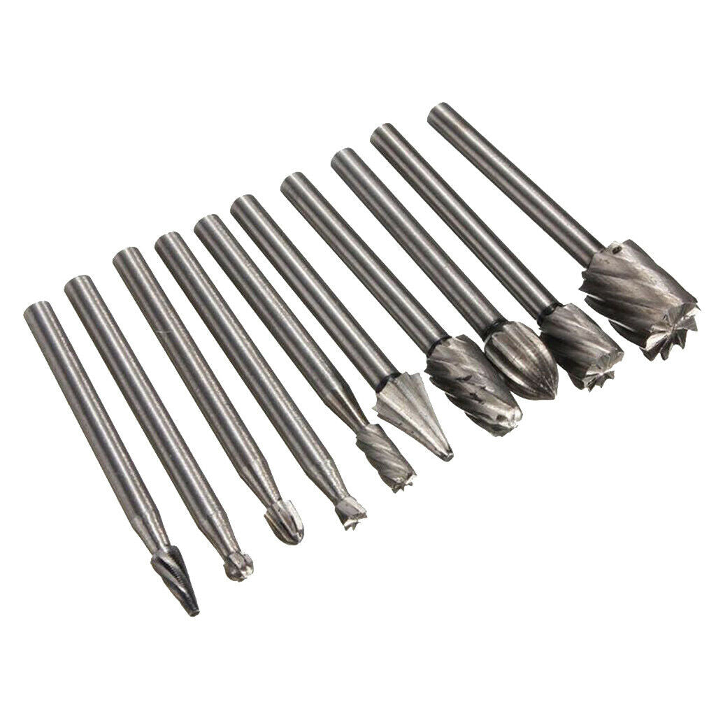 10pcs HSS Routing Router Bits Burr Rotary Tools-1/8'' (3mm) Shank Rotary Carving