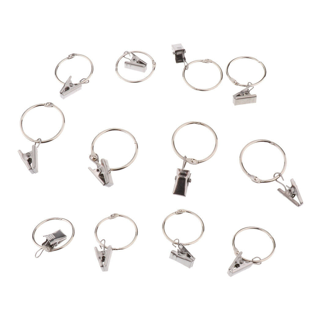 12Pcs Shower Curtain Rings with Clips Clamps Hanger Eyelet Rings Hook 30mm