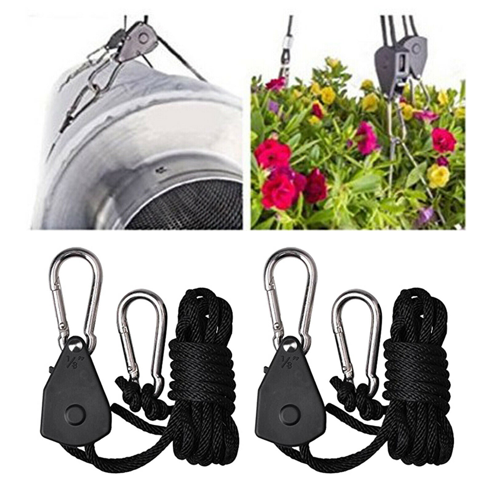 GLROPEMG4 1-Pair 1/4 Inch 8-Feet Long Heavy Duty Adjustable Rope Clip Hanger