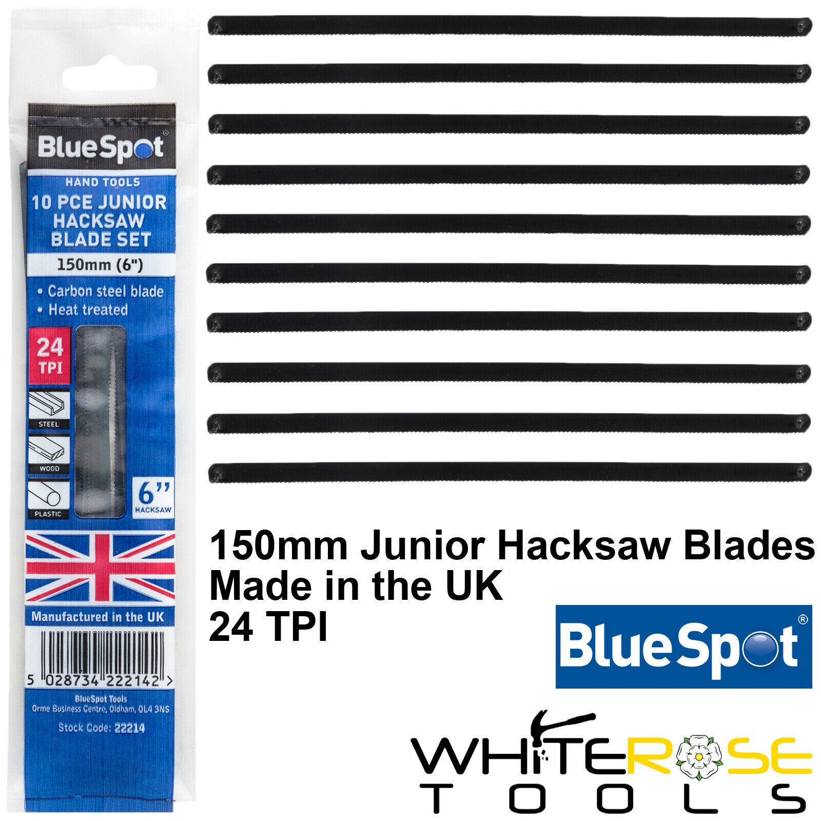 BlueSpot Junior Hacksaw Blades 10 Pack 150mm 24 TPI British Made Metal Cutting