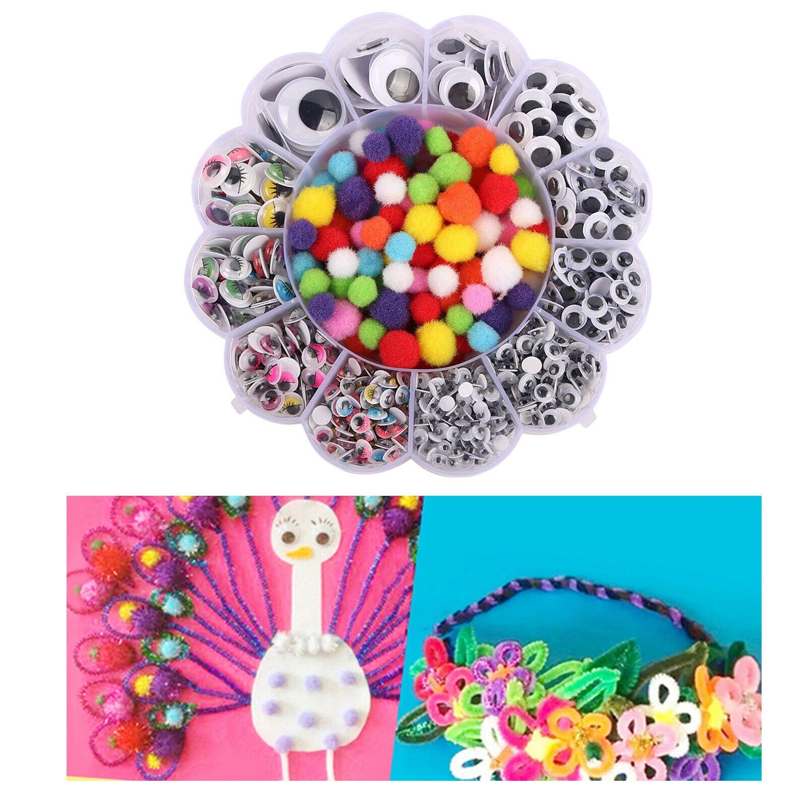 900pcs Googly Wiggle Eyes Self Adhesive, with 100 Pieces Pom Poms for Craft