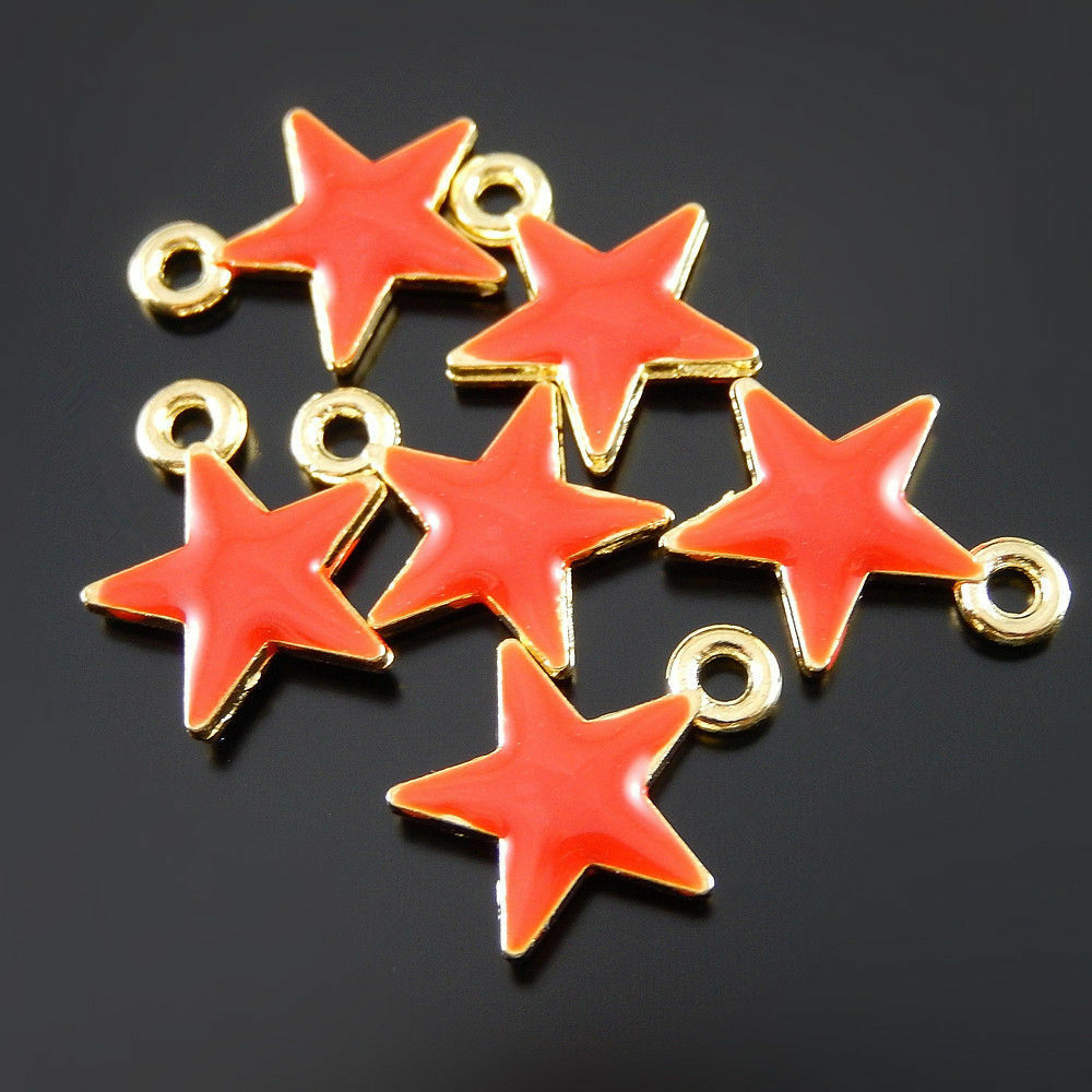 20 pcs Red Enamel Zinc Alloy Five-pointed Star Charms Pendant Findings 52071