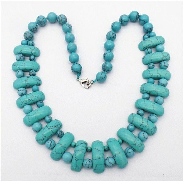 1 Strand 25x10x8mm Green Turquoise Handmade Rectangle Beads Necklace HH7347