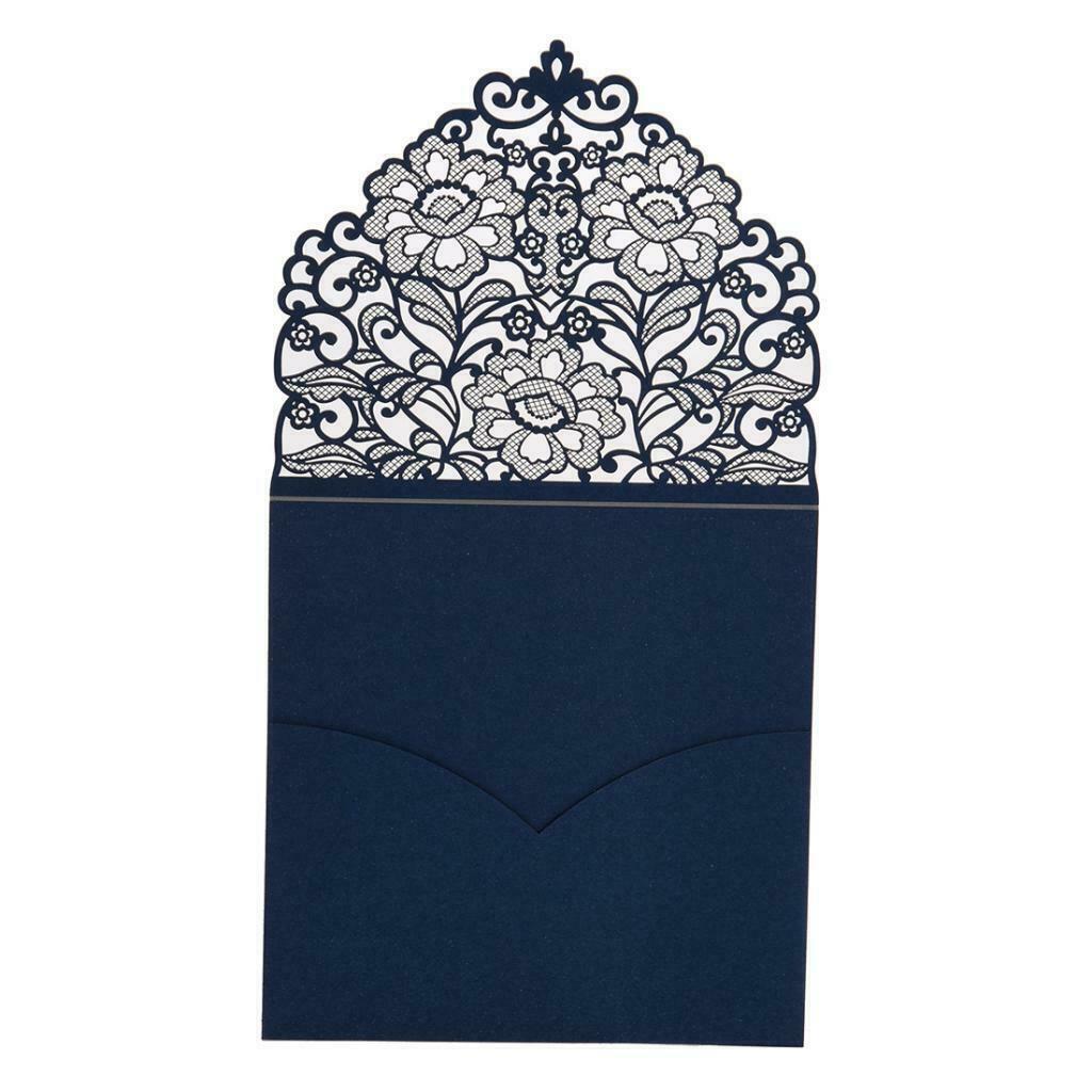 10 Sets Luxury Hollow Floral Wedding Invitation Cards with Envelope Blue