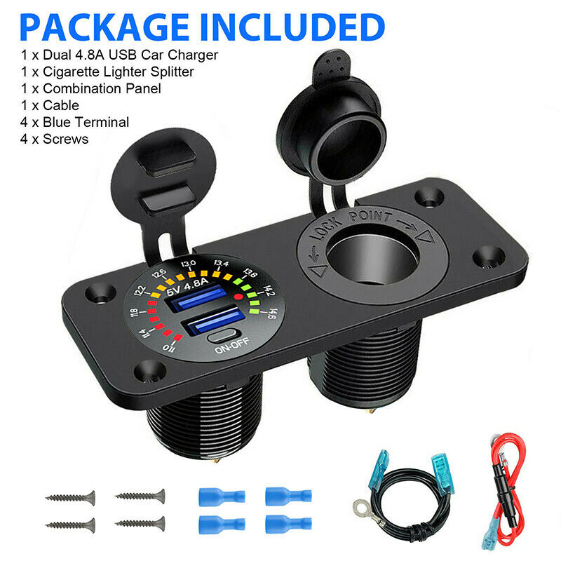 2 in 1 12V 4.8A Dual USB LED Car Fast Charger Socket Power Outlet Voltmeter