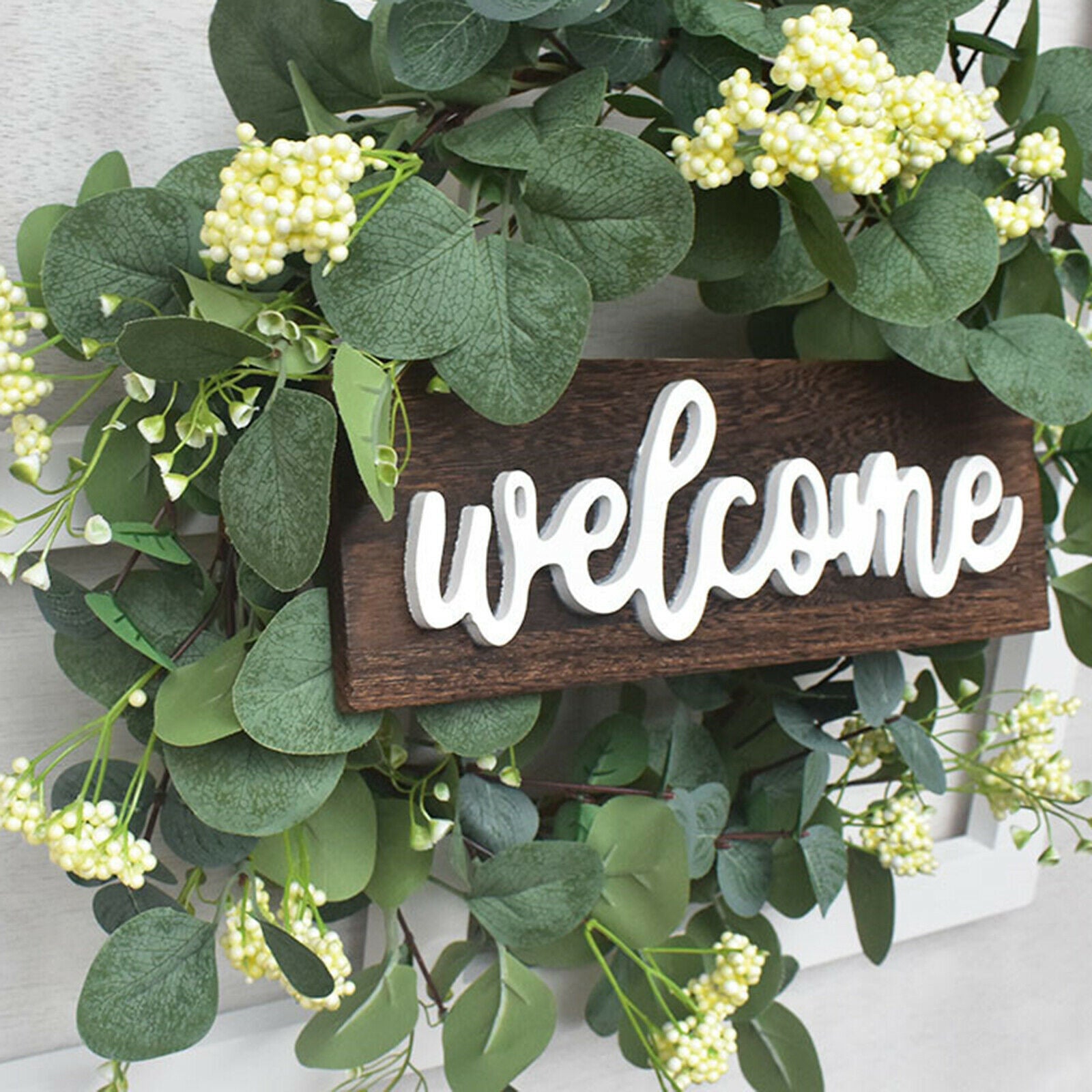 Spring 20inch Welcome Sign Eucalyptus Wreath Artificial Flower Garland