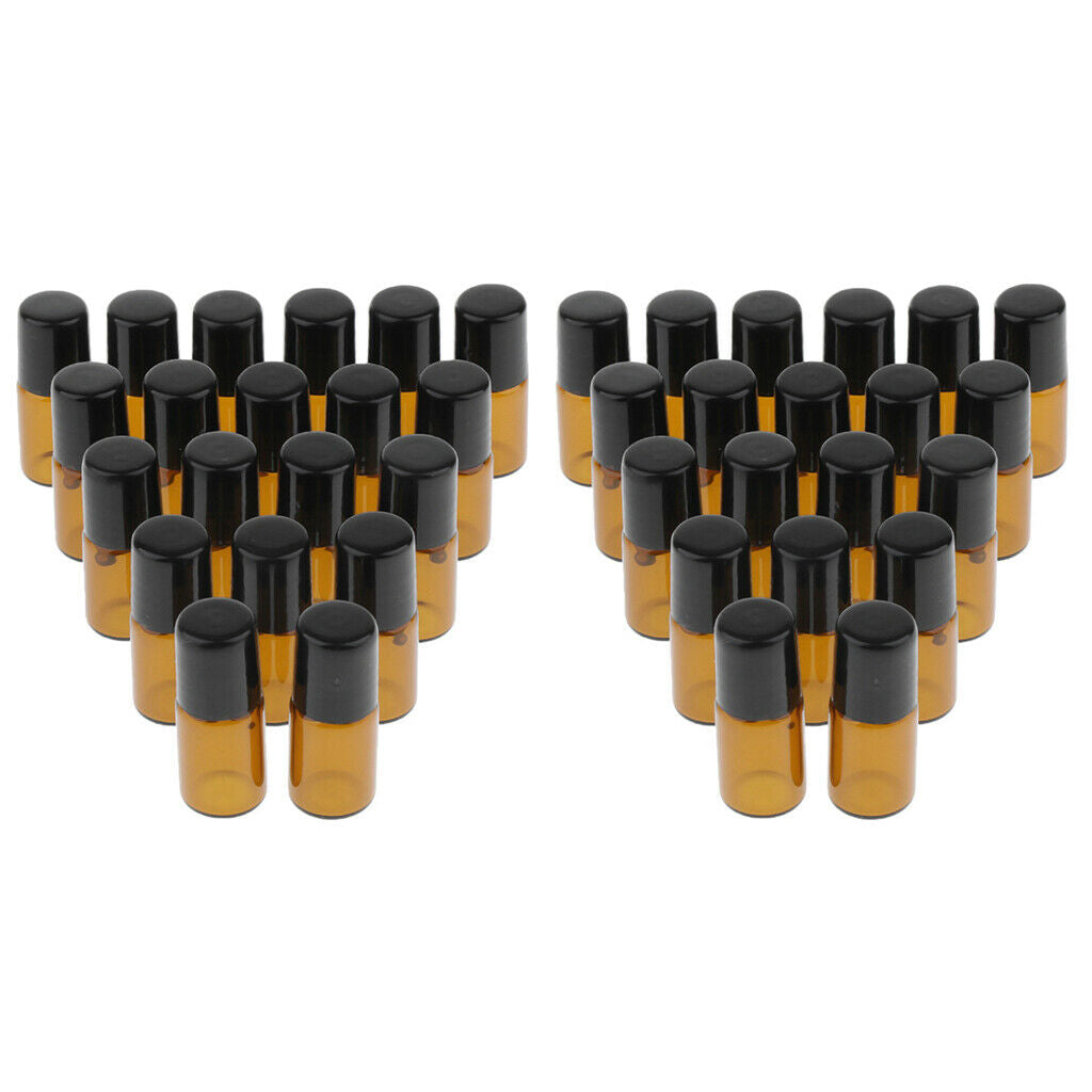 40X Empty Glass PP Essential Oil Perfume Roller Ball Bottles Cases Holders