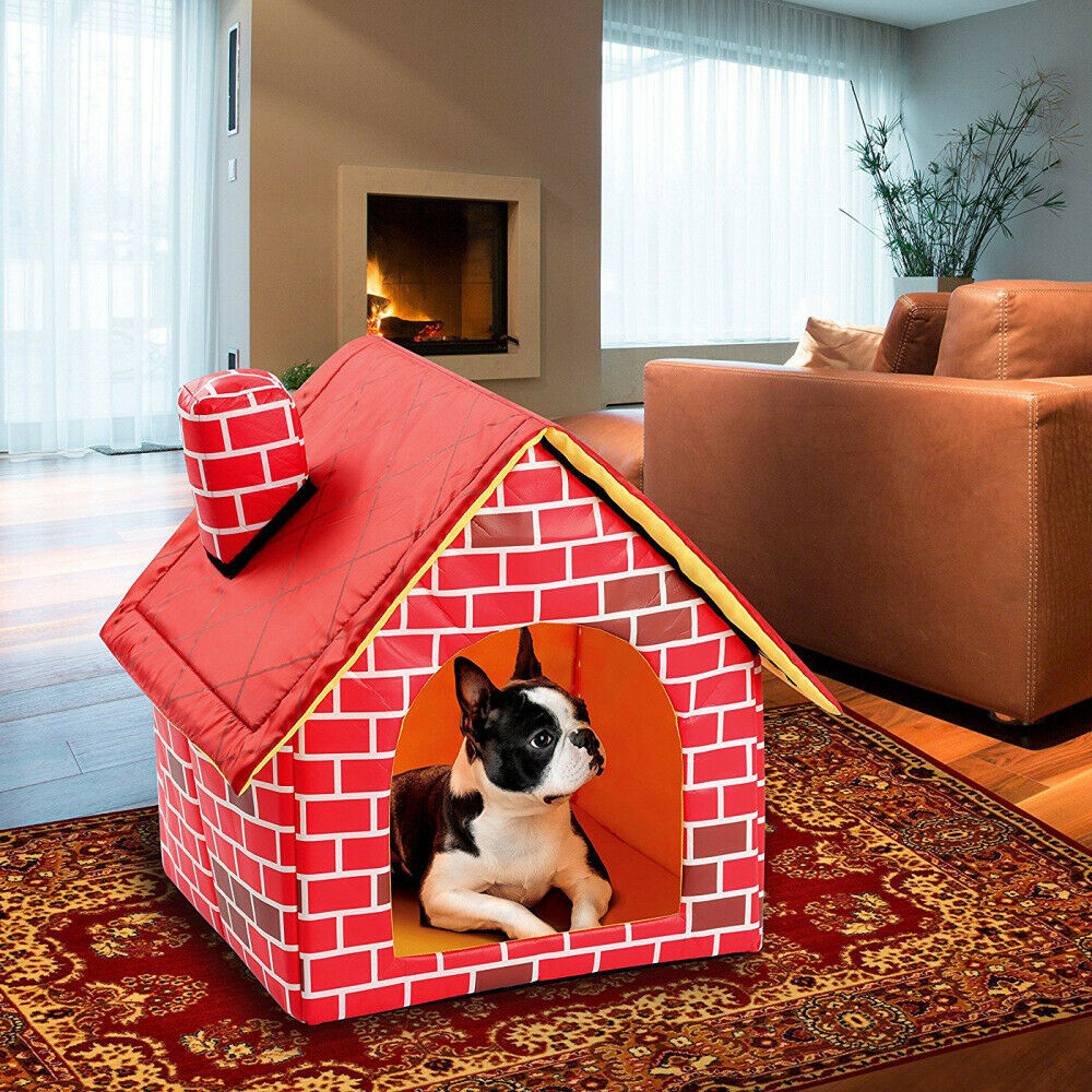 Pet House Small Dogs Cats Puppy Bed Soft Warm Chimney Brick House Washable