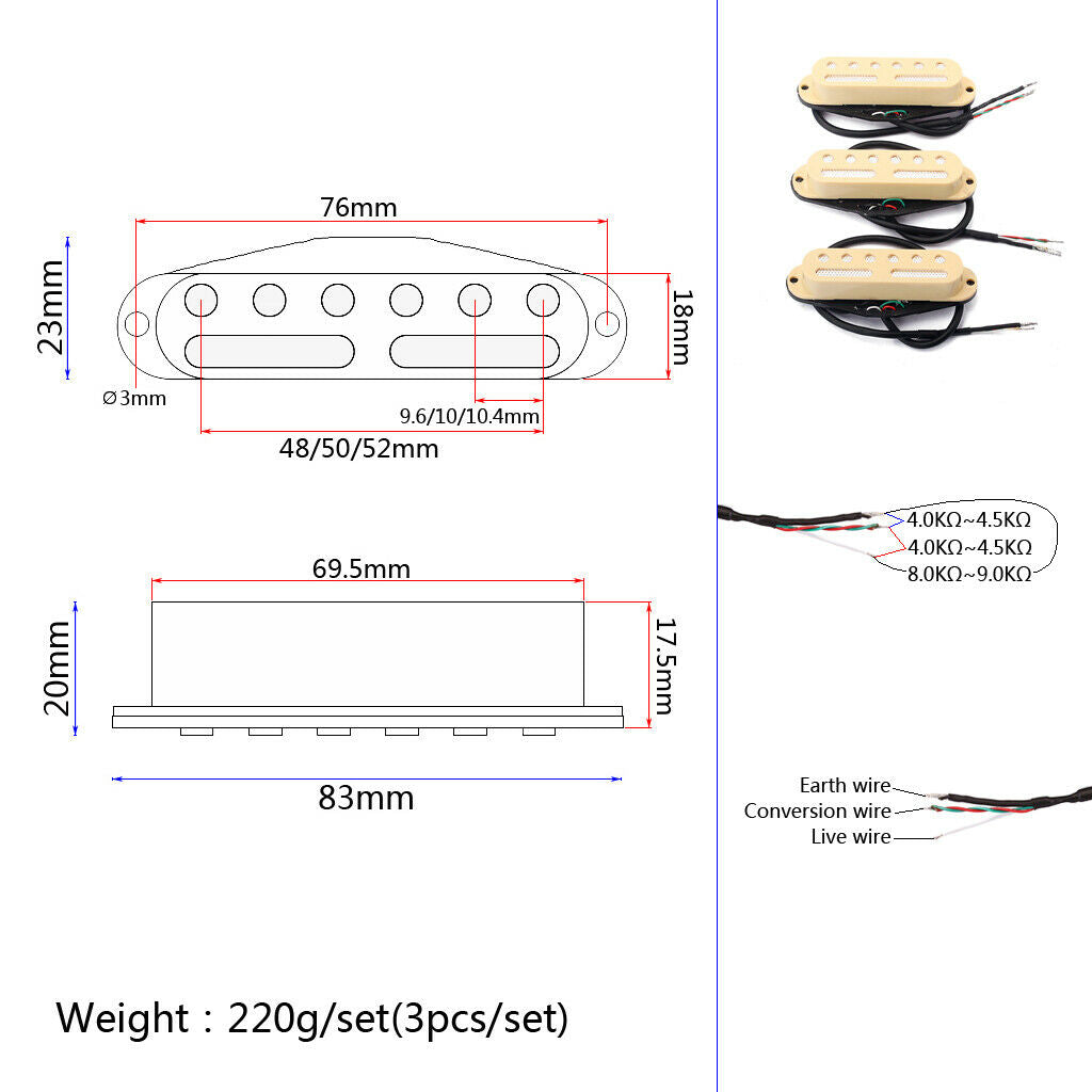 3 pieces single coil humbucking pickups SSS standard for