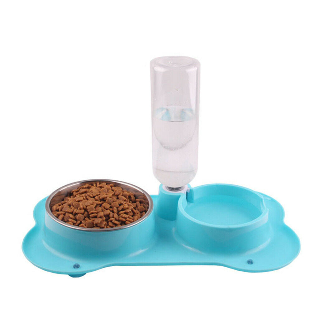 Anti-slip 2 in 1 Pet Dog Feeder Food Water Dispenser Auto Feeding Bowl Blue