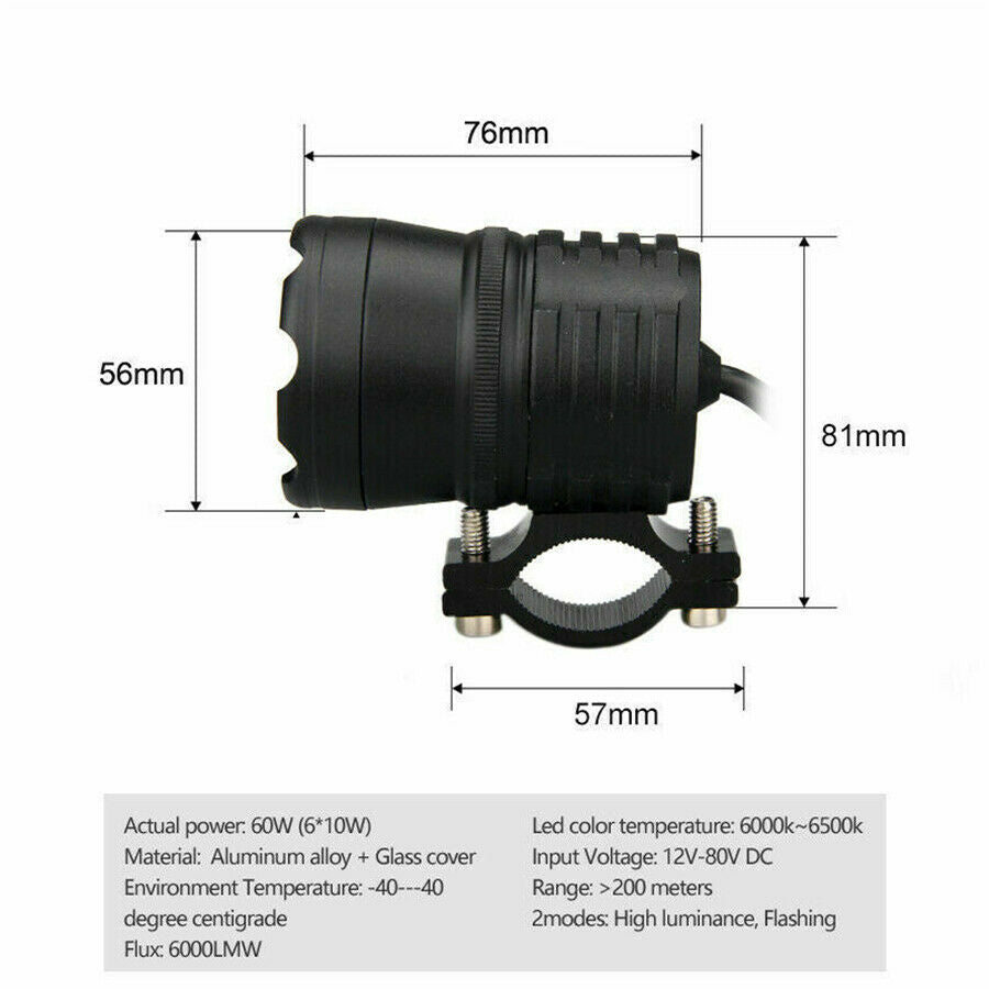Durable Motorcycle LED Spot Lights Driving Headlight Fog Head Lamp With Switch
