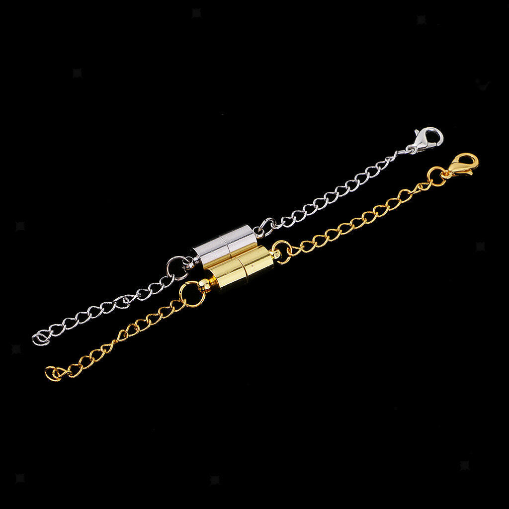 2x Magnetic Hooks Lobster Clasps Necklace Bracelet Extender with Chains 97mm