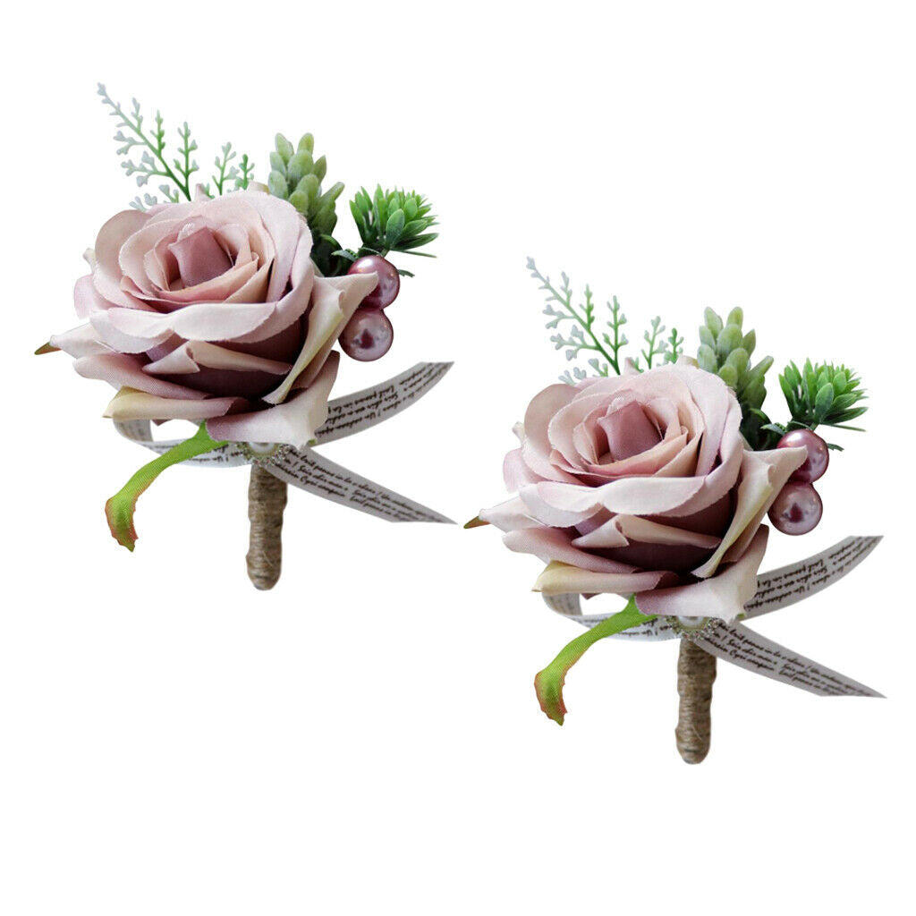 2Pcs/Set Boutonniere Groom Flower Boutonniere Corsage for Men Groomsmen Wedding