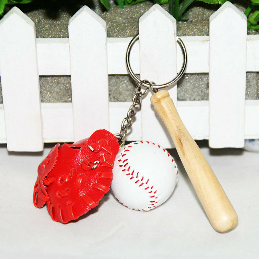 2PCS Mini Baseball Three-piece Charm Pendant Purse Bag Keyring Key Chains