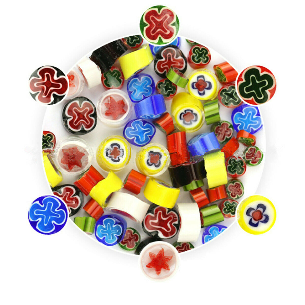 Fusible Glass Beads Mosaic Decor Rainbow Mix Handmade Millefiori 90 COE 28g DIY