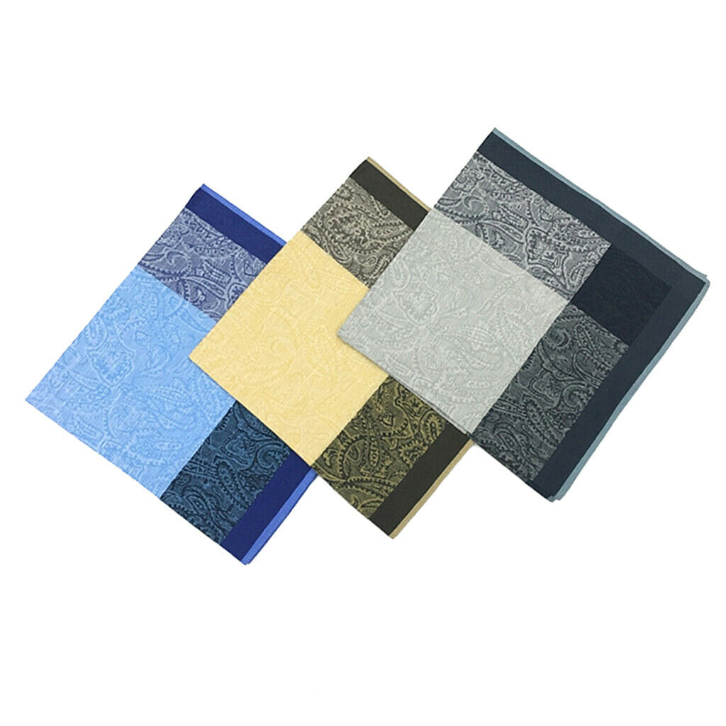 3 PCS Jacquard Pattern Handkerchiefs Cotton Pocket Square Hankies 16x16"