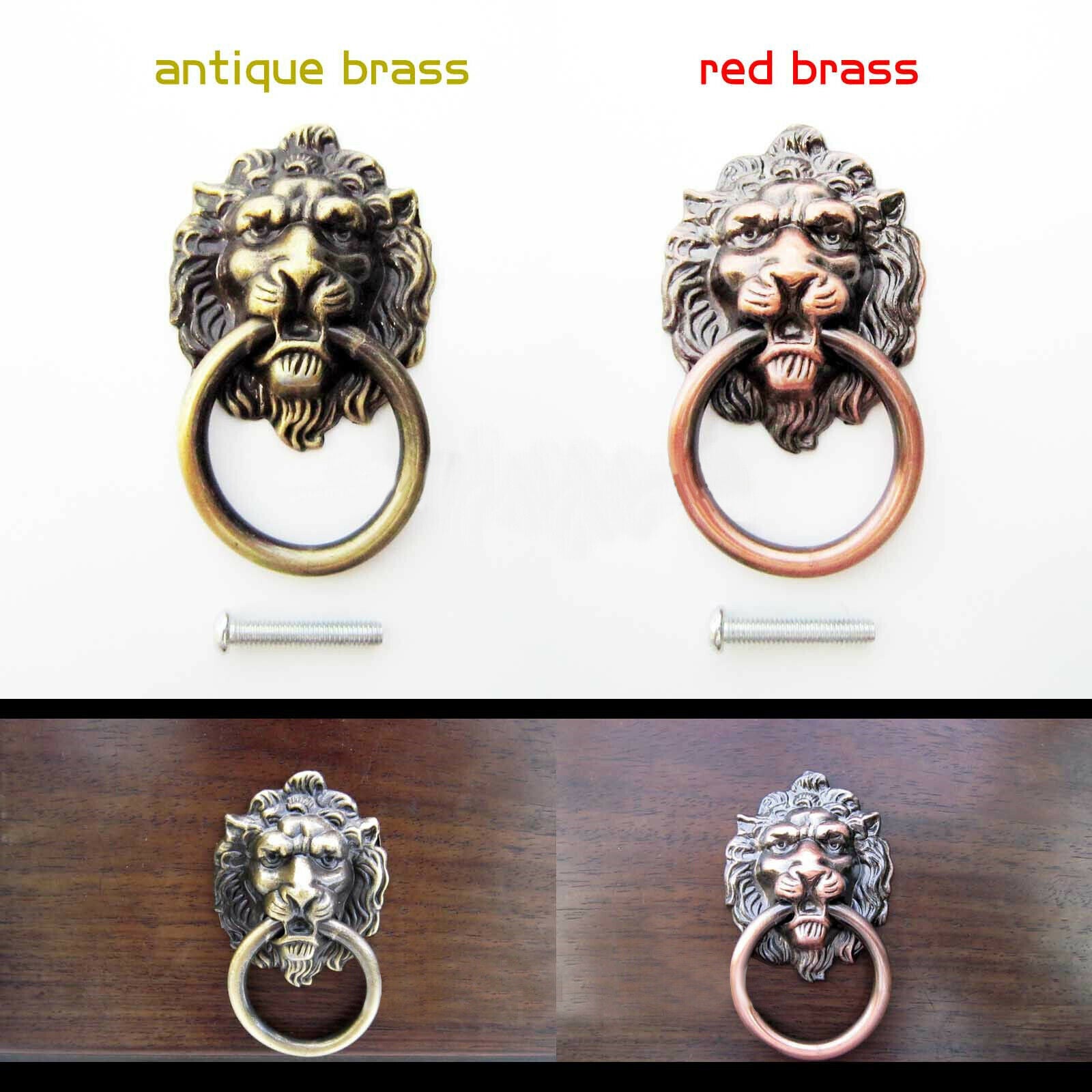 Durable Zinc Alloy Lion Head Pull Handle w/ Screws f/ Home Furniture Brass