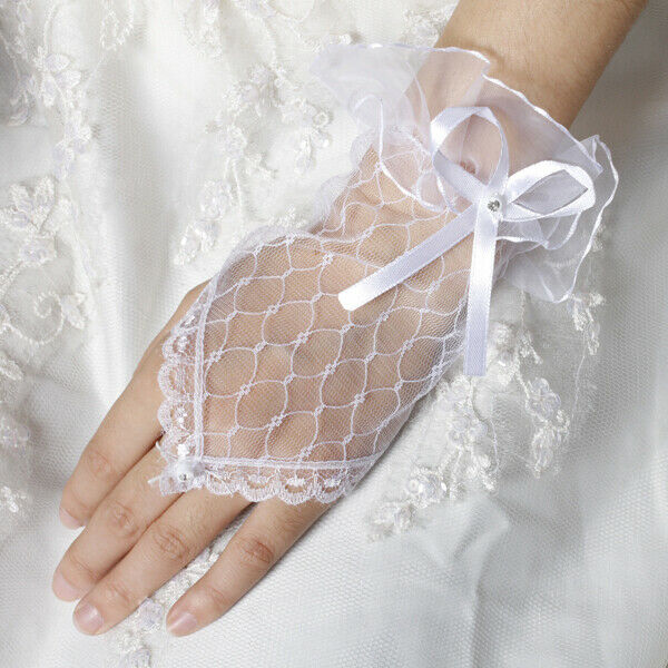 Lace/Voile Fingerless Wrist Length Fishnet Bridal/Evening/Party Gloves Style 009