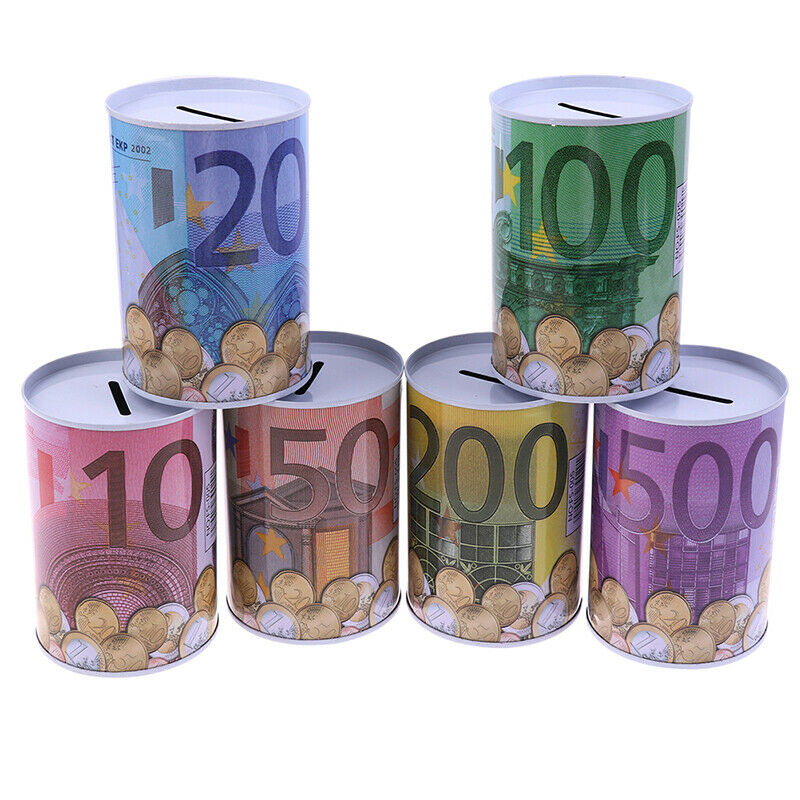 1pc Euro Dollar Money Box Safe Cylinder Piggy Bank Banks For Coins Deposit B Lt