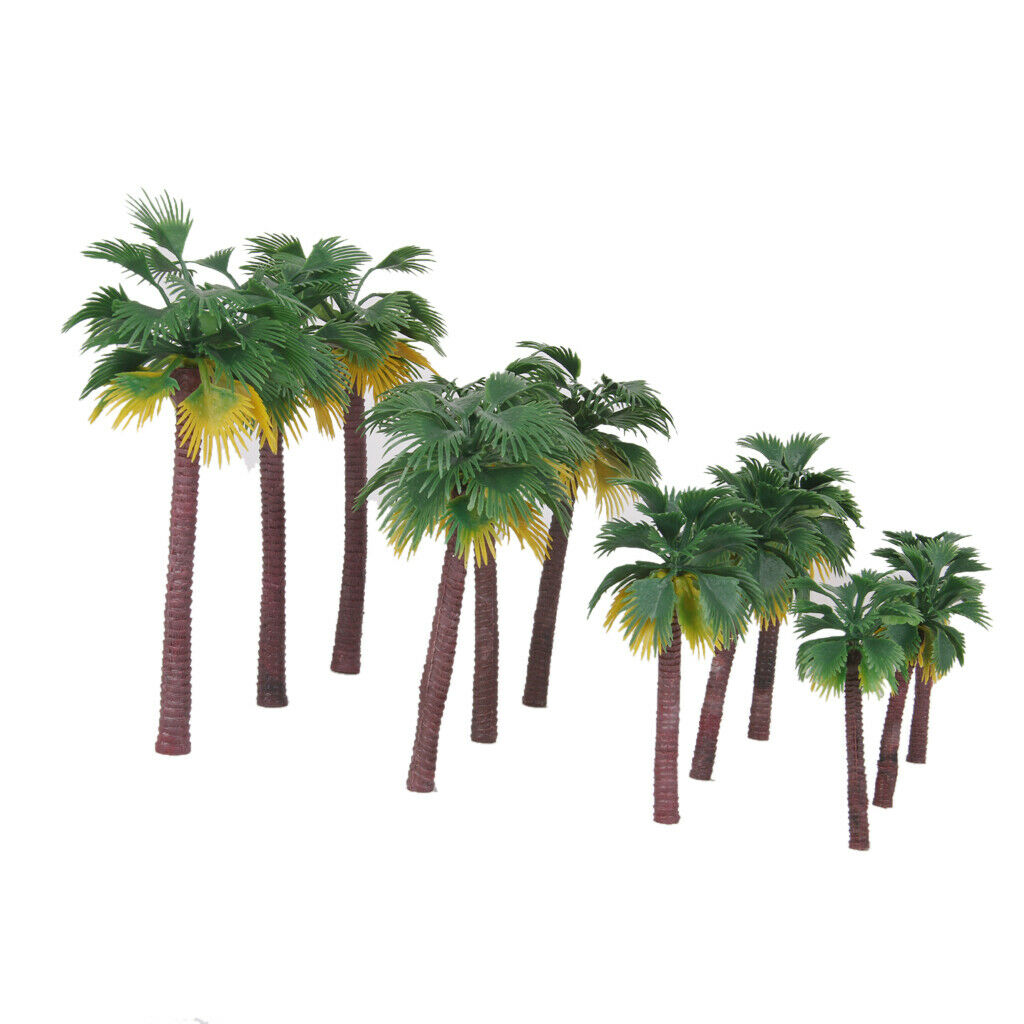 12PCS Mixed Green Scenery Coconut Palm Trees for Railways 1:65 - 1:150 Guage