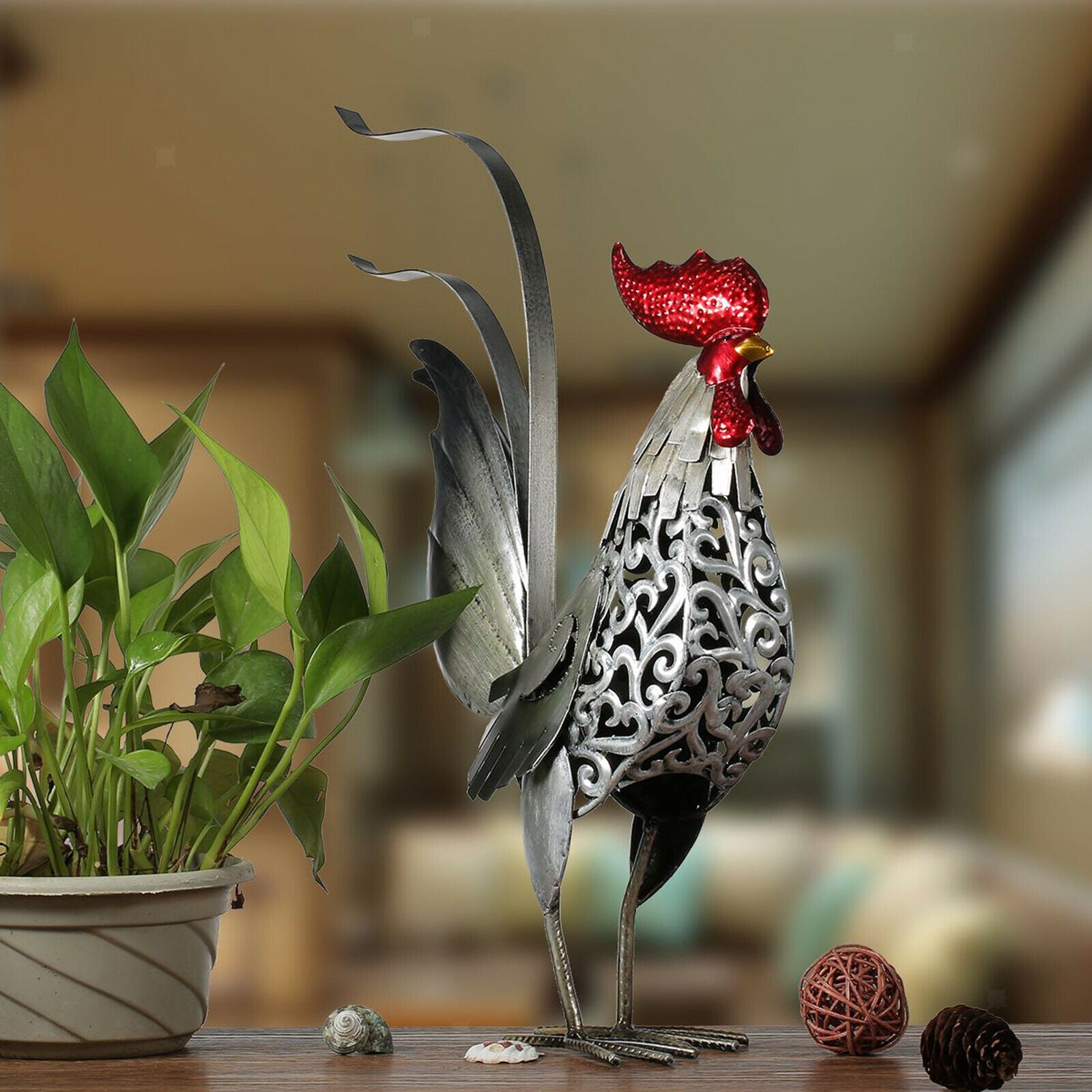 Carved Rooster Statues Sculpture Handicraft Decor Furnishing Crafts Artwork