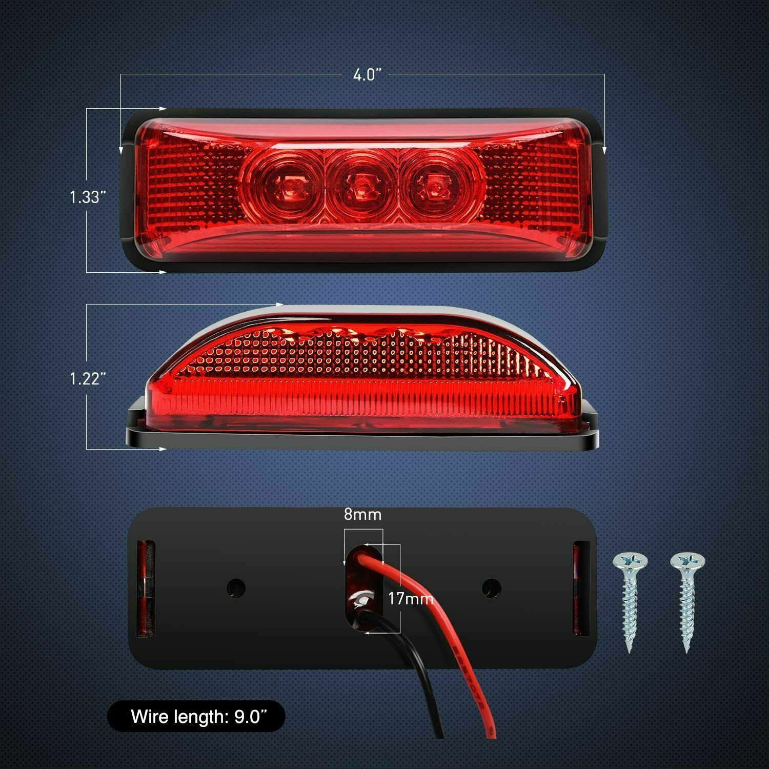4x 3.9" Red Amber 3-LED Side Marker Lights Clearance Light Truck Trailer RV 12V
