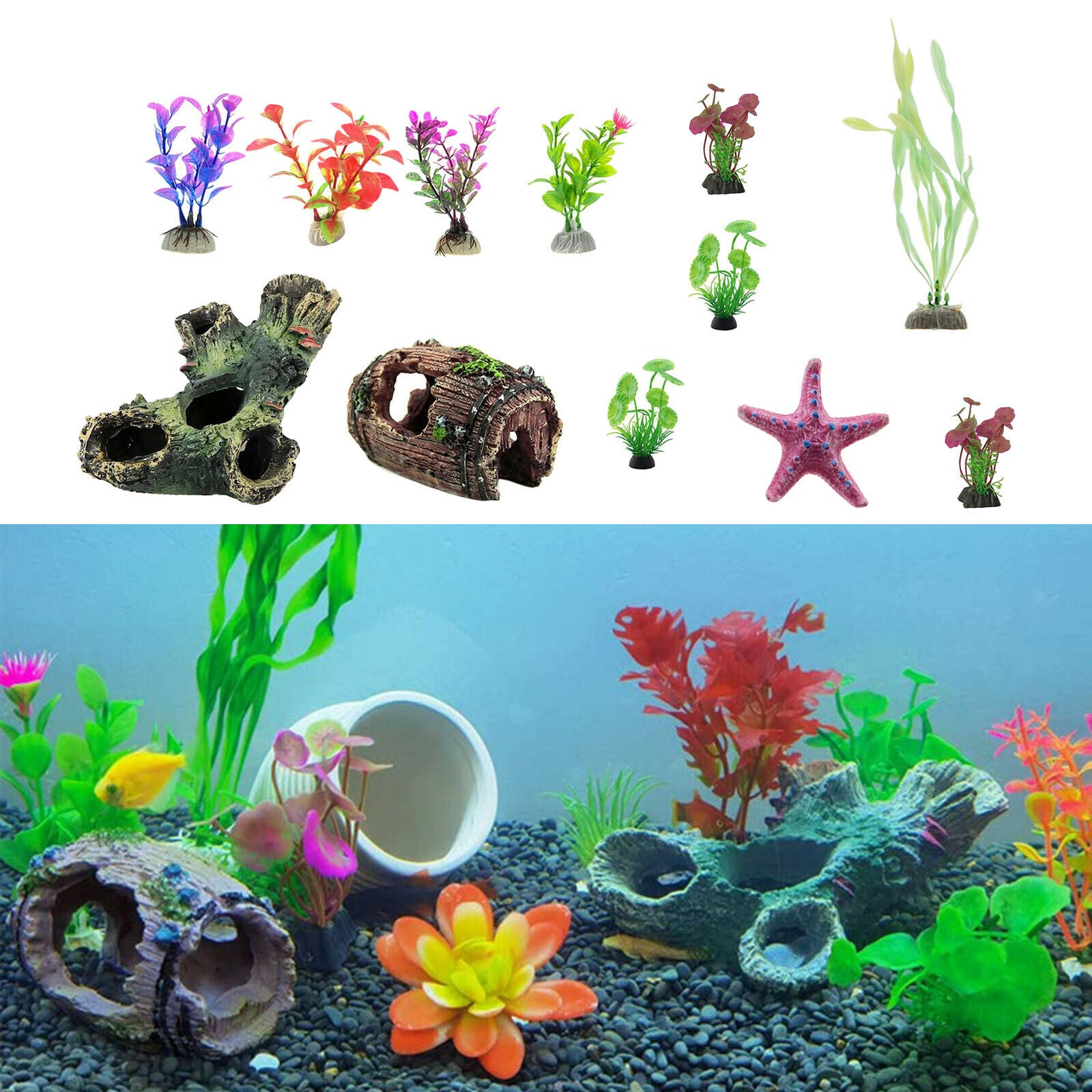 12Pieces Aquarium Ornament Artificial Plant Fish Tank Shelter Waterscape