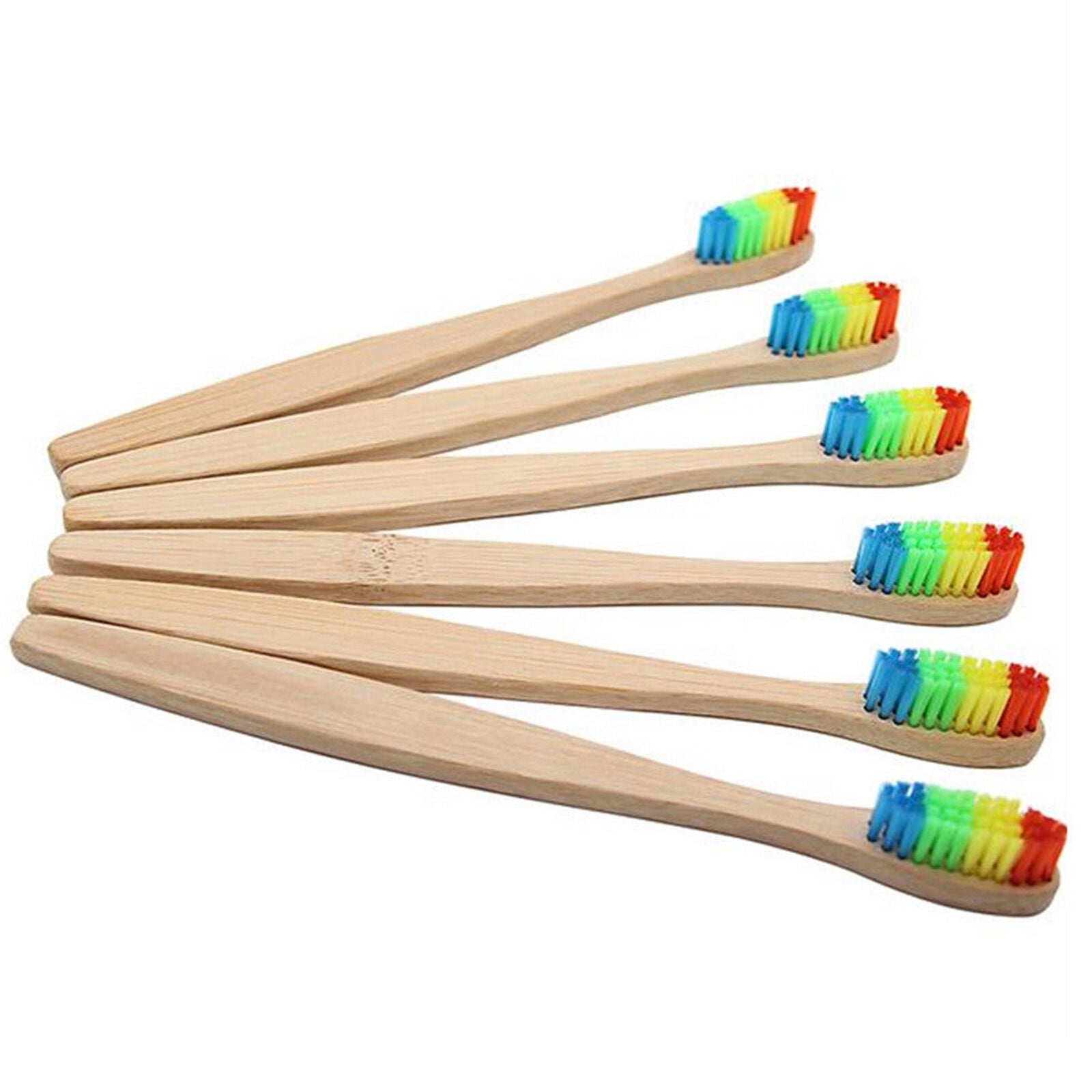 10X Medium-Bristle Bamboo Toothbrush Rainbow Wood Teeth Brush Fibre Wooden Hand