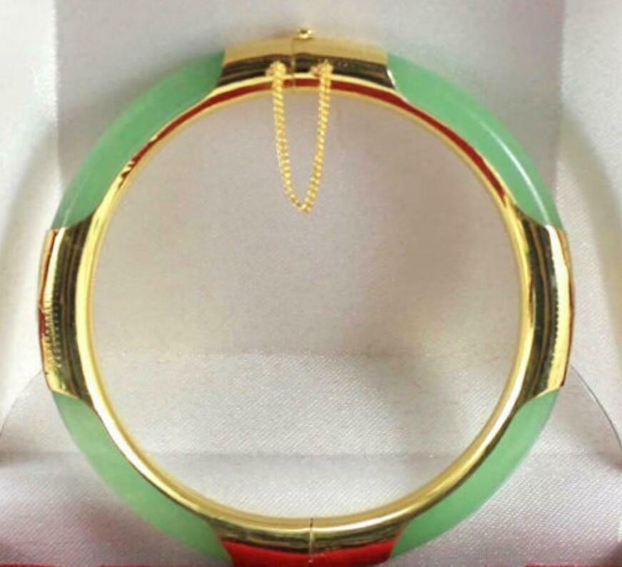 18KGP Fashion Natural Light Green Jade Bangle Bracelet LL001