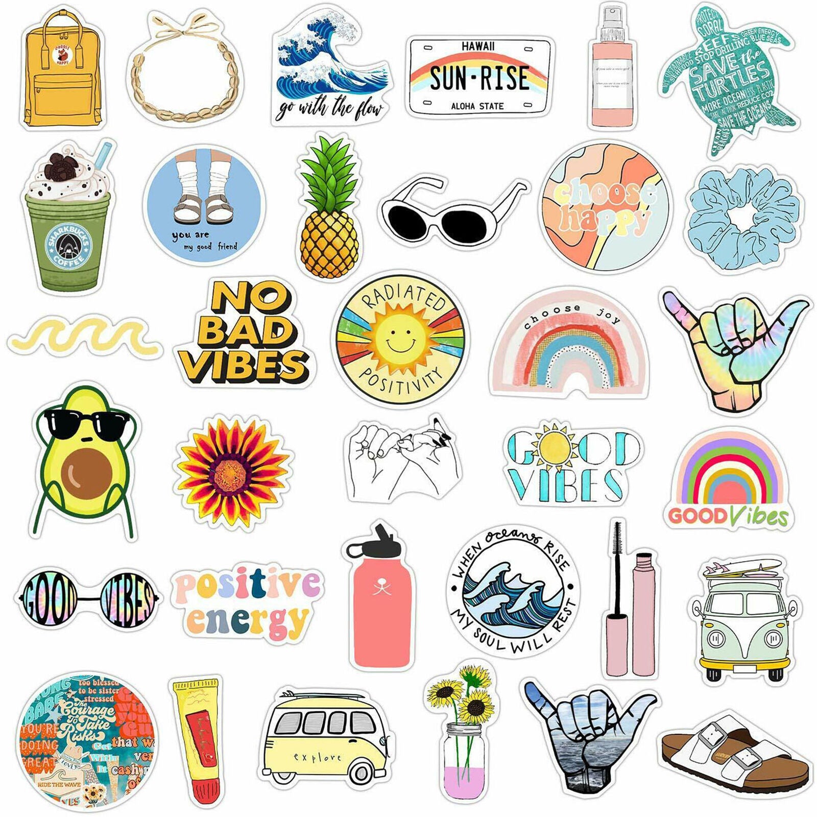 50 Pcs VSCO Stickers for Hydro Flask, Cute Vinyl Waterproof Trendy Stickers