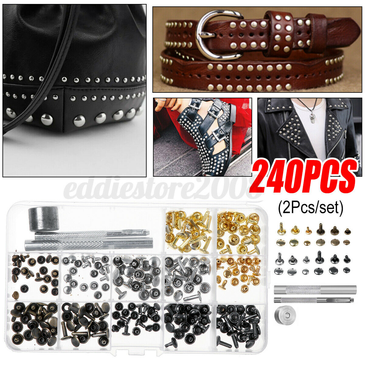 240 PCS Leather Rivet Trendy Spots Cone Screw Metal Studs DIY Rivet Belt