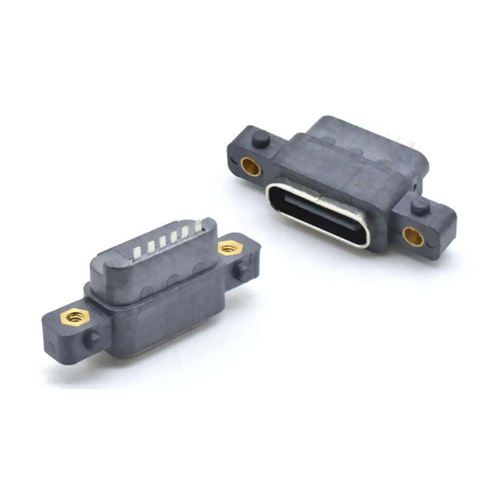 1Pcs USB 3.1 Type-C 6Pin Female Waterproof Female Socket Rubber Ring with Screw